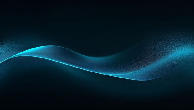 Glowing cyan ribbon wave on dark teal gradient — abstract digital neon background