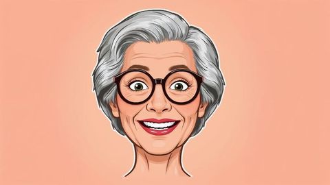 Cheerful senior woman with stylish glasses on peach background