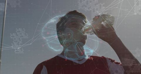 Teen Athlete Refreshing with Neural Technology Overlay