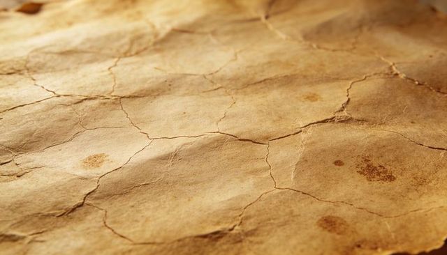 Aged parchment featuring hairline cracks, creases and sepia stains for vintage backgrounds