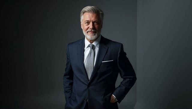 Confident Senior Businessman in Dark Suit Showing Elegance