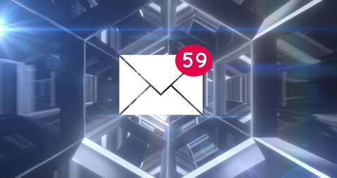 Email notification icon in futuristic digital tunnel