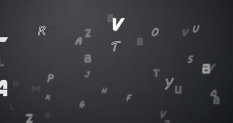 Floating numbers and letters against grey background