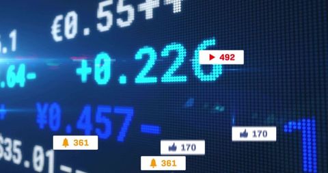 Neon LED Market Ticker Showing +0.22G with Currency Symbols and Social Alerts
