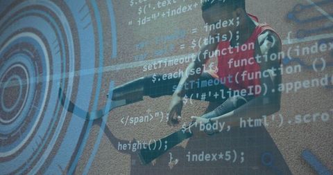digital interface with athlete overlaid with coding script - Download Free Stock Images Pikwizard.com