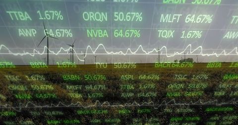 Renewable Energy Stocks & Analytics over Wind Turbines Landscape