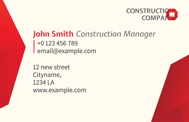 Bold Red Business Card with Modern Design for Construction Company - Download Free Stock Templates Pikwizard.com