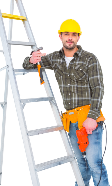 Transparent Background Handyman with Electric Drill and Ladder - Download Free Stock Videos Pikwizard.com