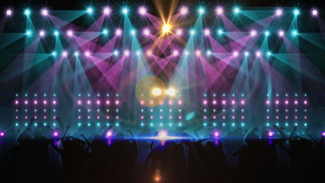 Depicts a dynamic scene with vibrant stage lights illuminating a dancing crowd in silhouette. Perfect for conveying energy and enthusiasm in a party or nightclub theme. Ideal for marketing events, music festivals, or promoting concerts. Useful for backgrounds in event invitations, digital flyers, or music video designs.