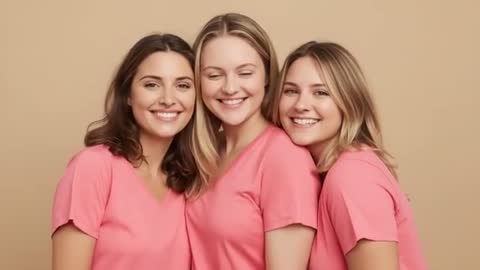 Group of Happy Friends Hugging in Matching Pink Shirts
