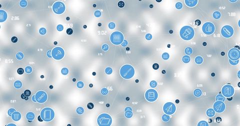 Abstract digital virus movement with icons and emojis