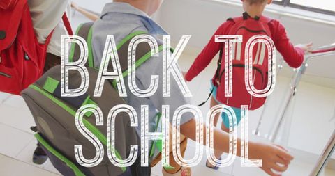 Excited Children Walking to Class on Back to School Day
