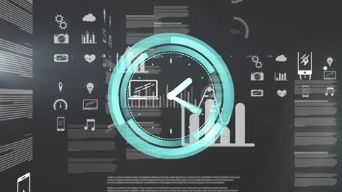 Digital Clock Animation with Data Visualization Elements