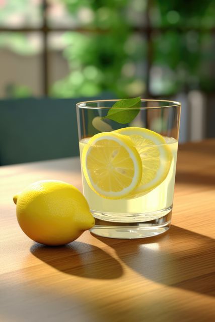 Glass of lemon juice and lemon on blurred background, created using generative ai technology - Download Free Stock Photos Pikwizard.com