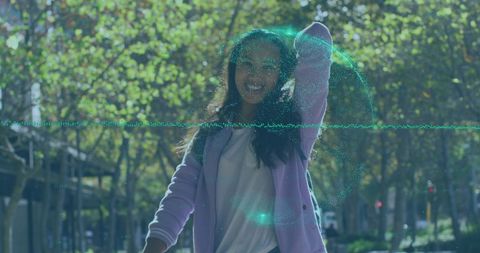 Smiling Woman with Augmented Reality Digitalization