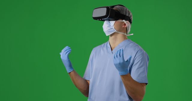 Medical Professional Using Virtual Reality Headset with Green Background - Download Free Stock Images Pikwizard.com