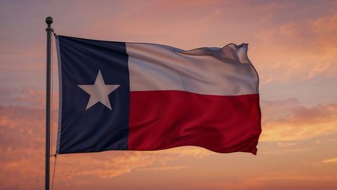 Texas Flag Waving at Sunset in Outdoor Setting