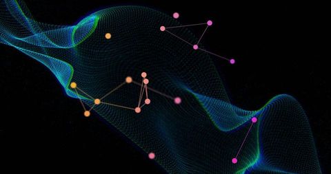 Data Network Visualization with Flowing Digital Mesh and Node Clusters