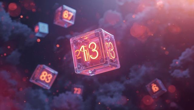 Floating neon numeric cubes in sci-fi void
