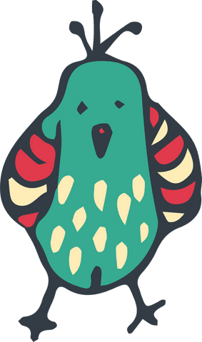 Colorful stylized bird illustration on transparent background