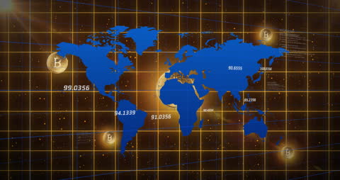 Bitcoin Network Around Globe with Data Points Highlighted