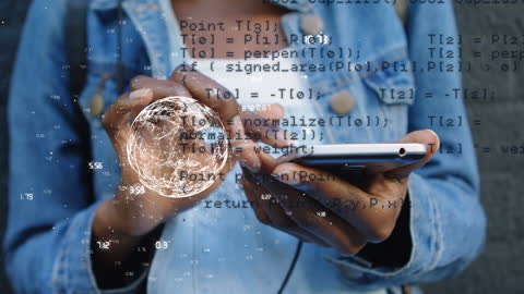 Woman Engaging with Smartphone Data Interface and Global Network