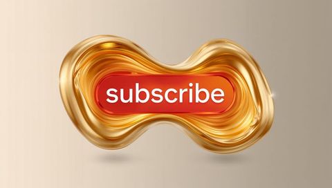 Floating red subscribe button framed by liquid gold swirl for premium call-to-action