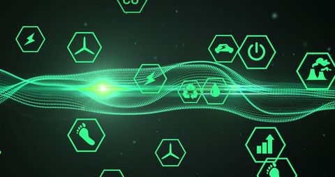 Dynamic Digital Interface with Green Technology Icons