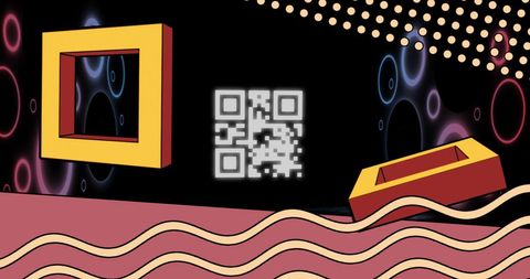 Neon QR Code with Geometric Shapes for Digital Encryption Theme