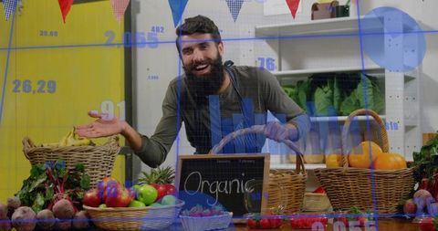 Market vendor displaying fresh organic produce