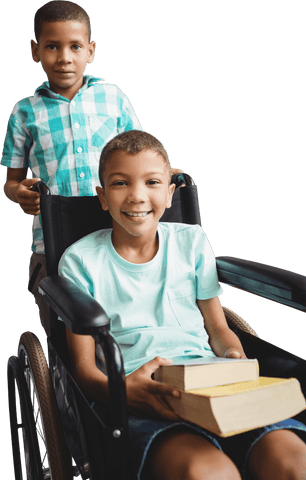 Happy African Boys with Books on Wheelchair Transparent Background - Download Free Stock Videos Pikwizard.com