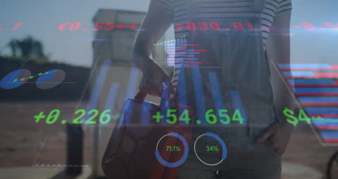 Double Exposure of Fueling Car and Financial Data Overlays