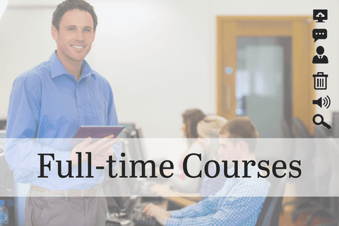 Transparent business professional leading full-time course