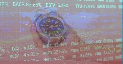 Hand with Clock and Overlapping Data Interface Depicting Global Concept - Download Free Stock Images Pikwizard.com