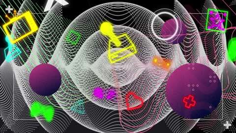 Vibrant Digital Mosaic with Animated Geometric Shapes