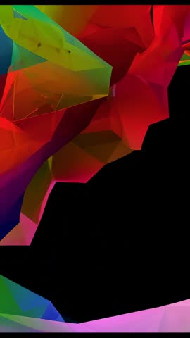 Vertical Abstract 3D Triangular Facets Morphing Colorful Hues and Angles in Digital Void