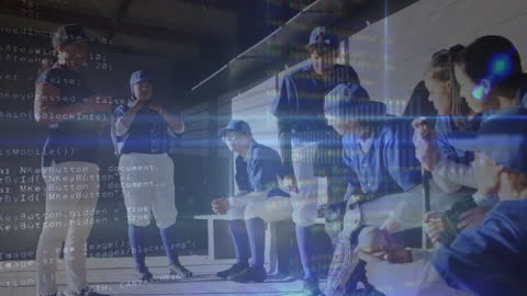 Female Baseball Team with Data Interface Overlay