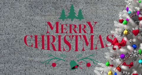 Festive merry christmas text with decorated tree