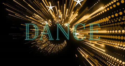 Animated Dance Text with Golden Sparkles and Stars