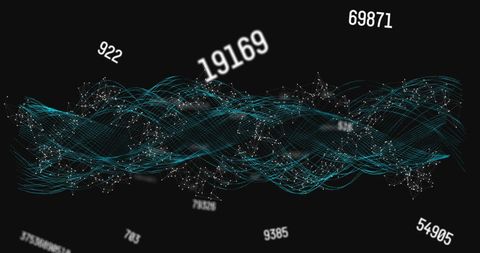 Futuristic digital network with numerical connections on dark background