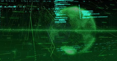 Futuristic Holographic Globe Visualization in Cyberspace Grid