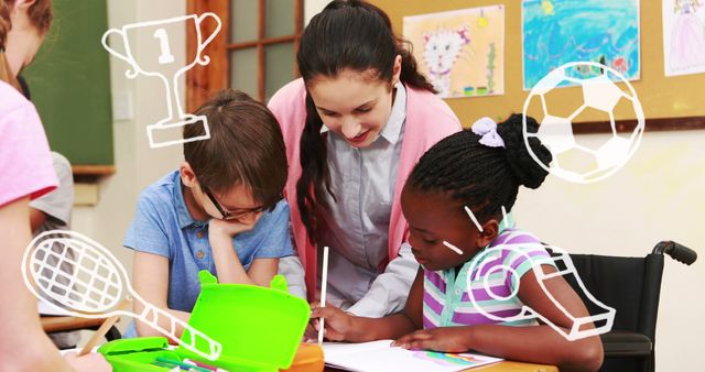 Teacher Assisting Children with Homework in Classroom - Download Free Stock Images Pikwizard.com