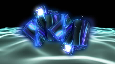 Glowing Abstract Crystal Structures on Wavy Background