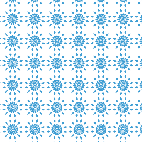Blue circular flower pattern on transparent background