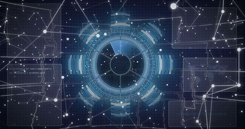 Futuristic digital interface in virtual control room