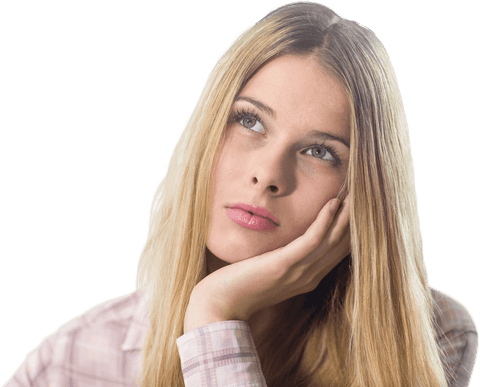 Thoughtful Young Woman Smiling Gently on Transparent Background