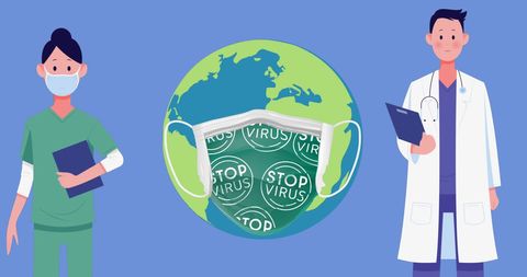 Healthcare Heroes Standing By Earth Wearing Face Mask - Download Free Stock Images Pikwizard.com