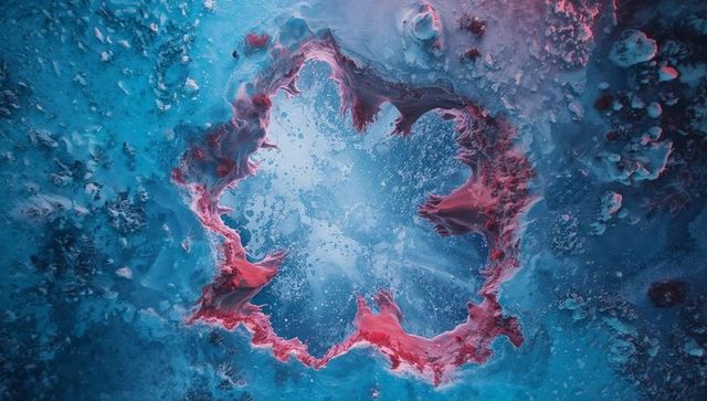 Vibrant Abyss: Swirling Cosmic Fluid Art in Blue and Red