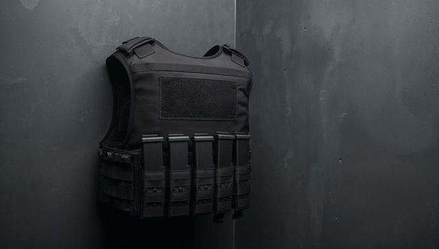 Tactical plate carrier vest in dark studio ambience