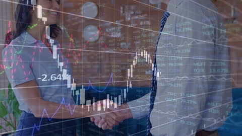 Business Collaboration Growth with Financial Graphs Overlay